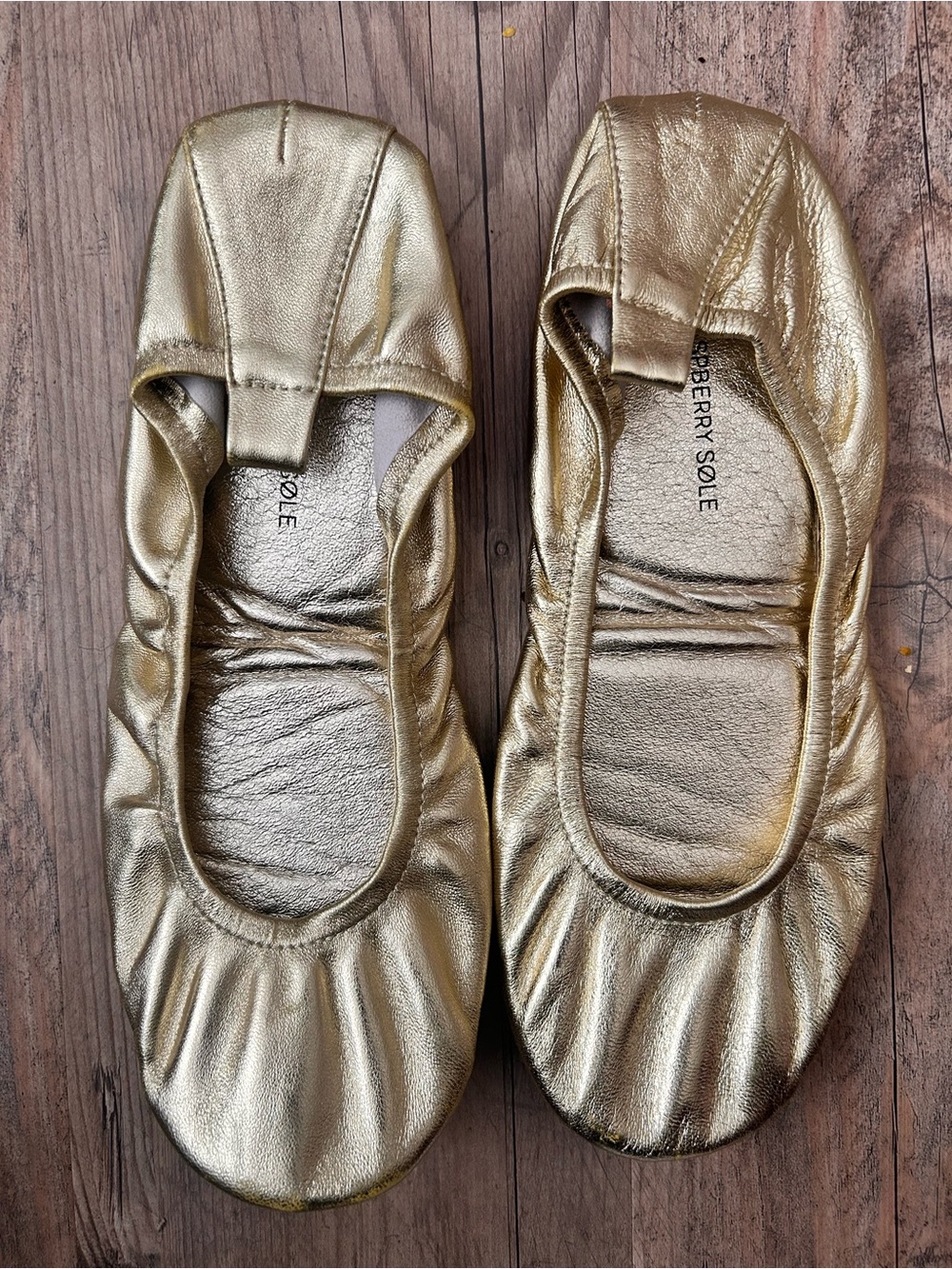 Raspberry Sole Foldable Leather Ballet Flats size 41 M Metallic